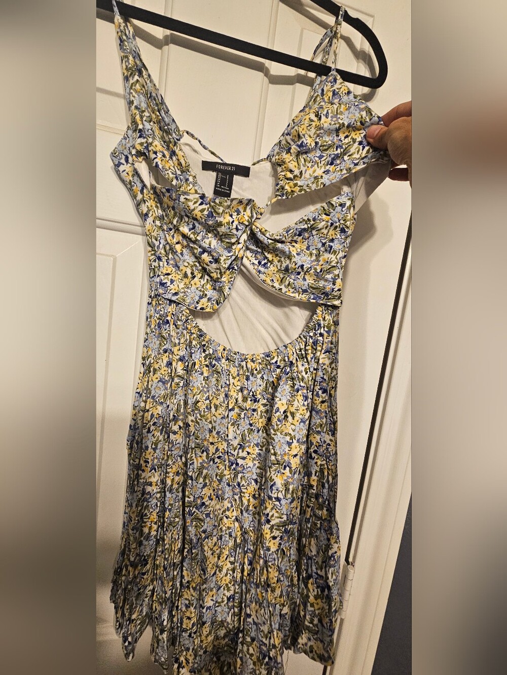 Forever 21 Yellow, Blue & White Floral Cutout Dress
